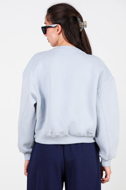 Kadın Oversize Bisiklet Yaka Sweat Mavi