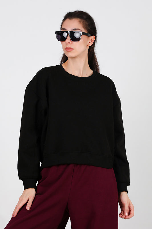 Kadın Oversize Bisiklet Yaka Sweat Siyah