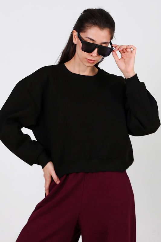 Kadın Oversize Bisiklet Yaka Sweat Siyah