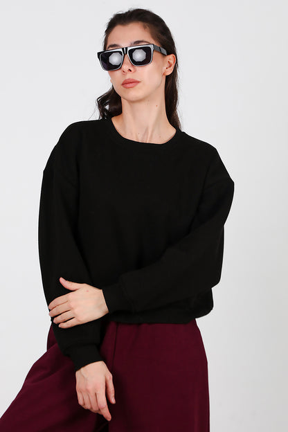 Kadın Oversize Bisiklet Yaka Sweat Siyah