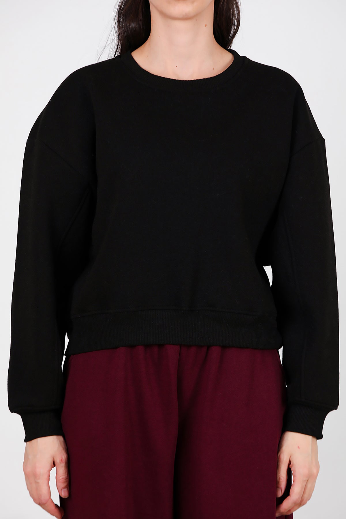 Kadın Oversize Bisiklet Yaka Sweat Siyah