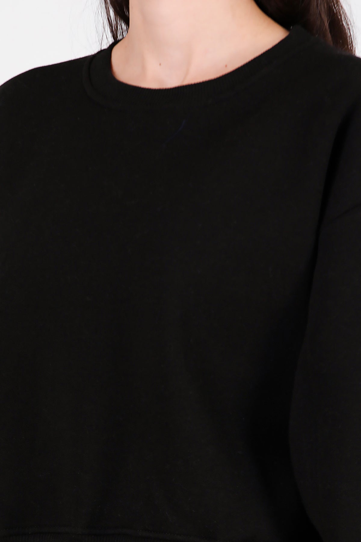 Kadın Oversize Bisiklet Yaka Sweat Siyah