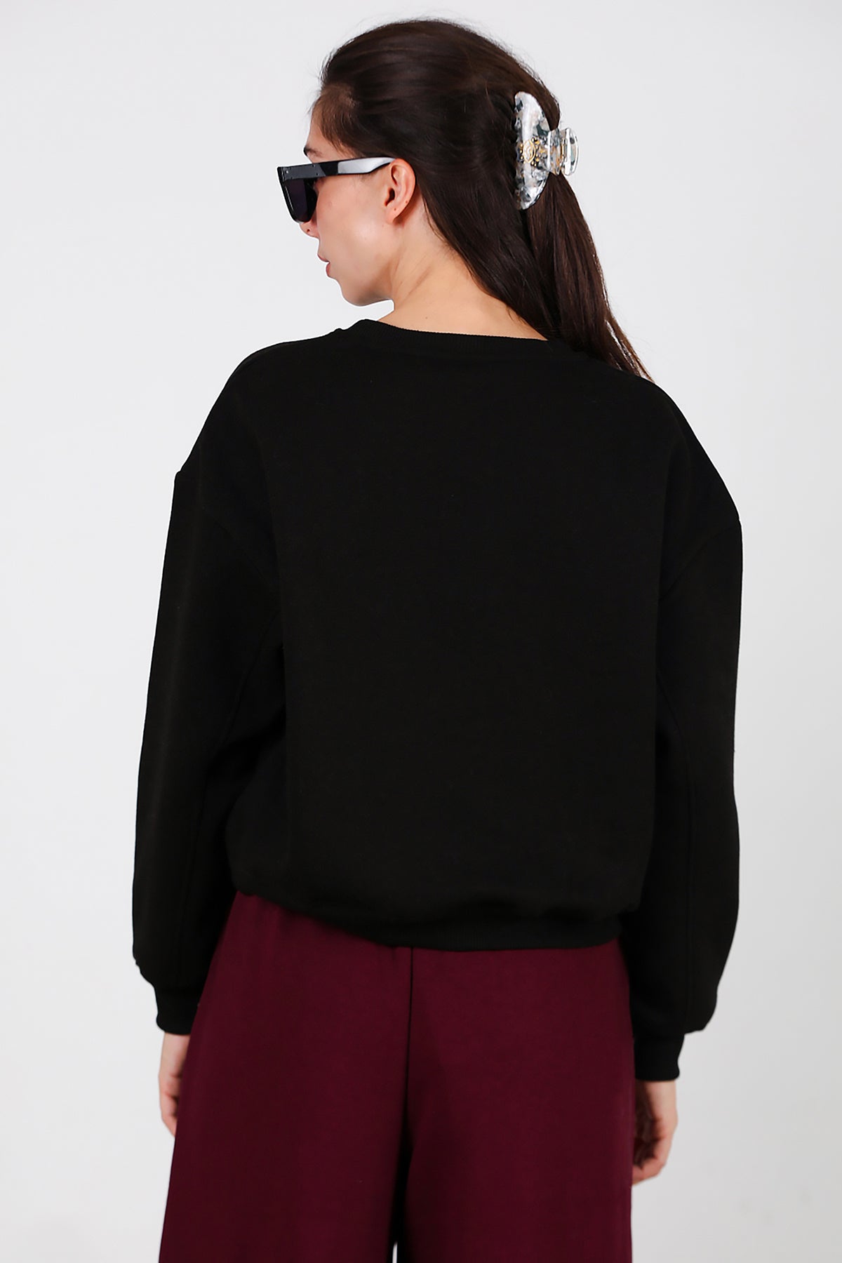 Kadın Oversize Bisiklet Yaka Sweat Siyah