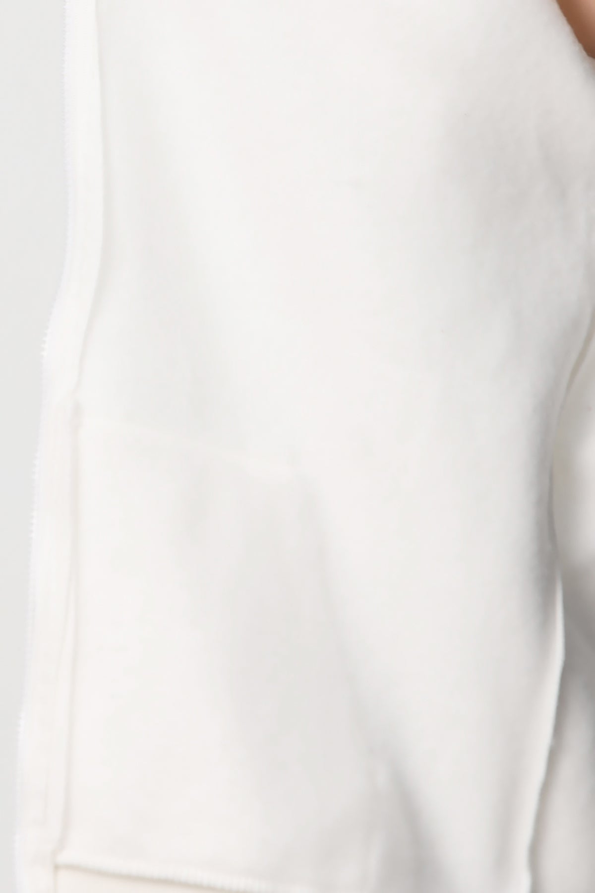 Kadın Kapşonlu Fermuarlı Oversize Üç İplik Sweat Beyaz