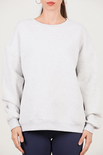 Kadın Bisiklet Yaka Üç İplik Oversize Sweat Açık Gri