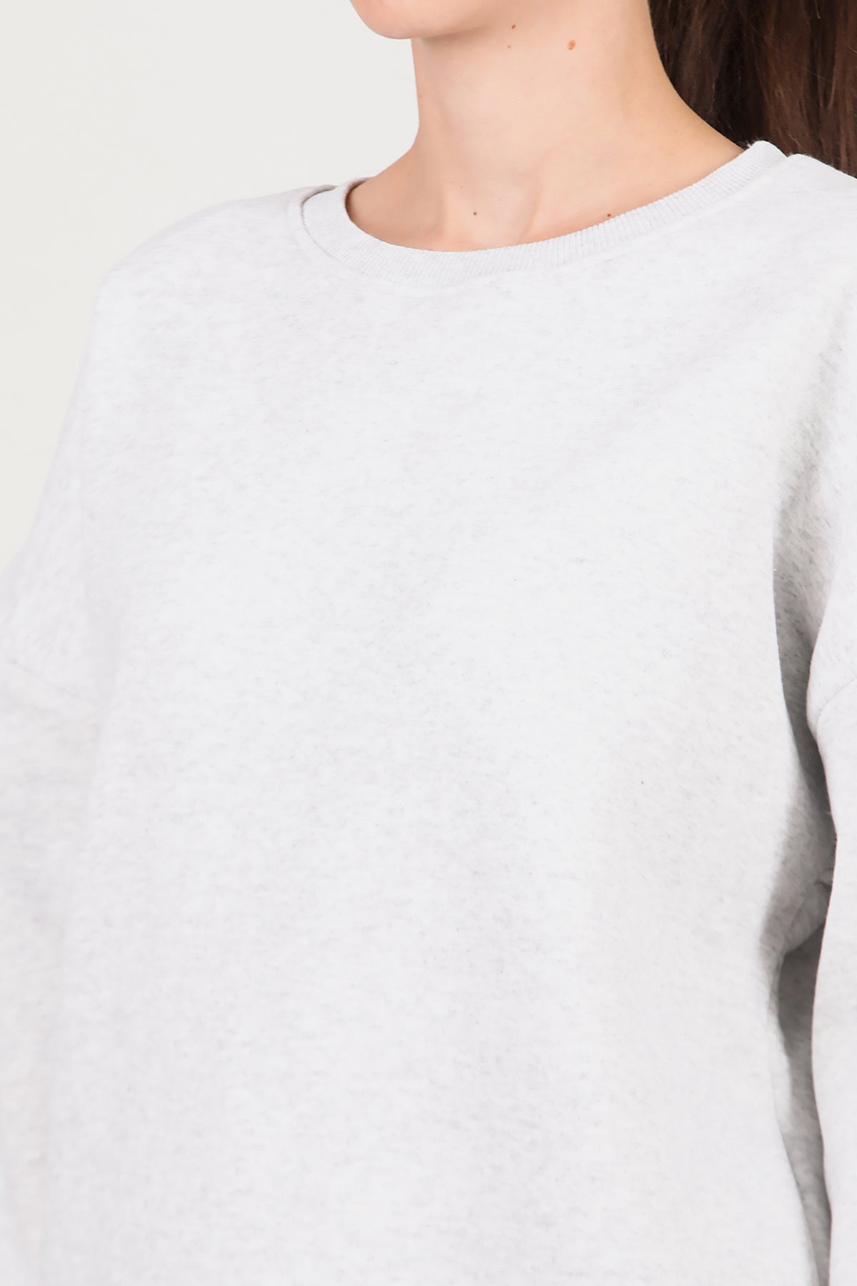 Kadın Bisiklet Yaka Üç İplik Oversize Sweat Açık Gri