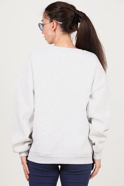 Kadın Bisiklet Yaka Üç İplik Oversize Sweat Açık Gri