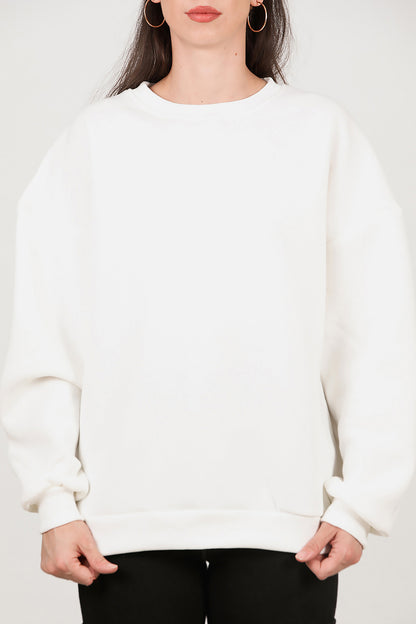 Kadın Bisiklet Yaka Üç İplik Oversize Sweat Ekru