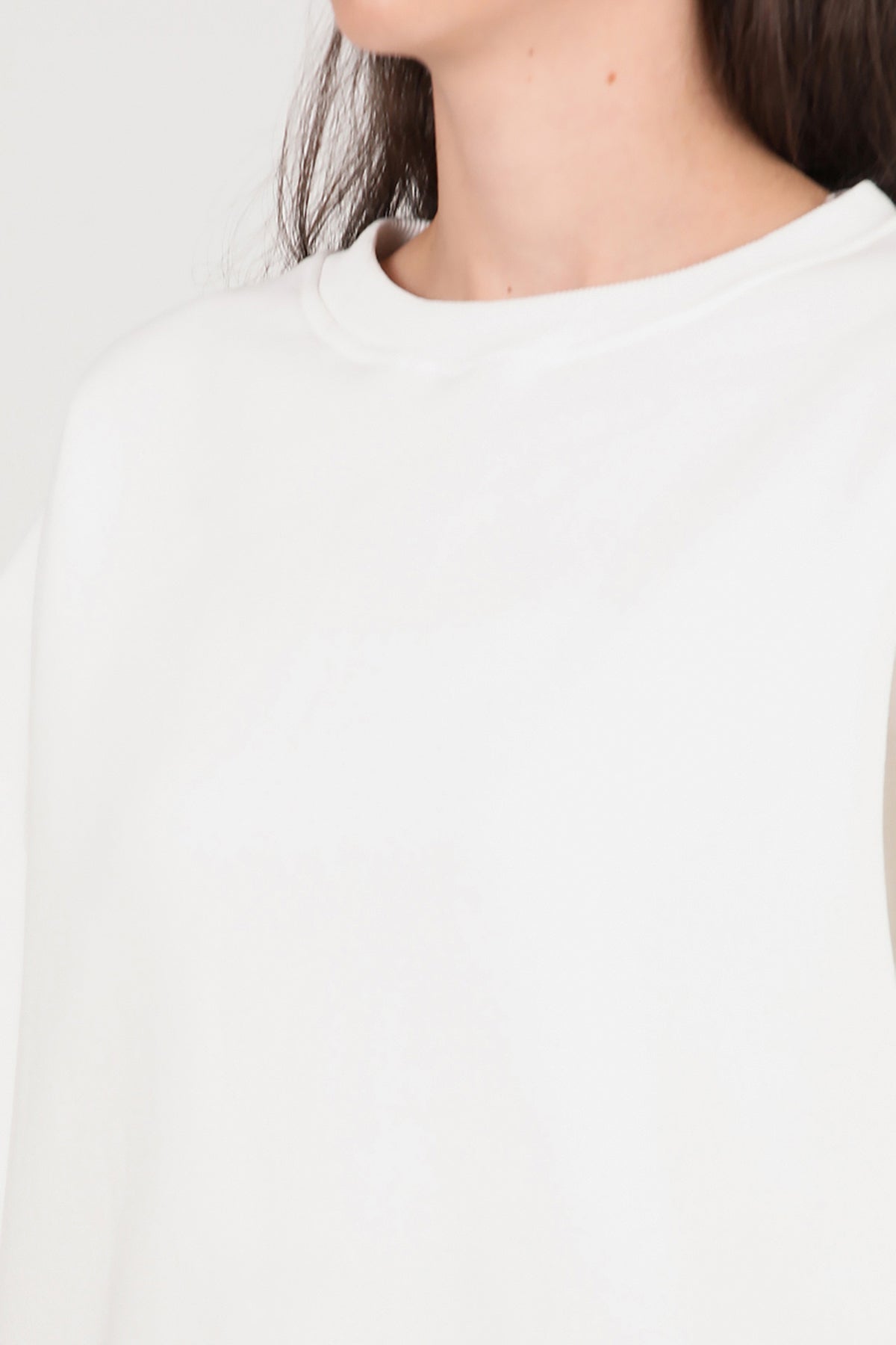 Kadın Bisiklet Yaka Üç İplik Oversize Sweat Ekru