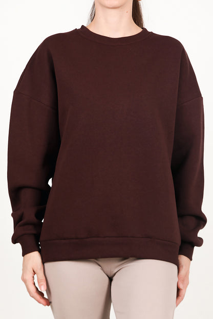 Kadın Bisiklet Yaka Üç İplik Oversize Sweat Kahverengi