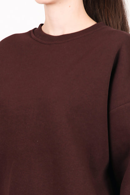Kadın Bisiklet Yaka Üç İplik Oversize Sweat Kahverengi