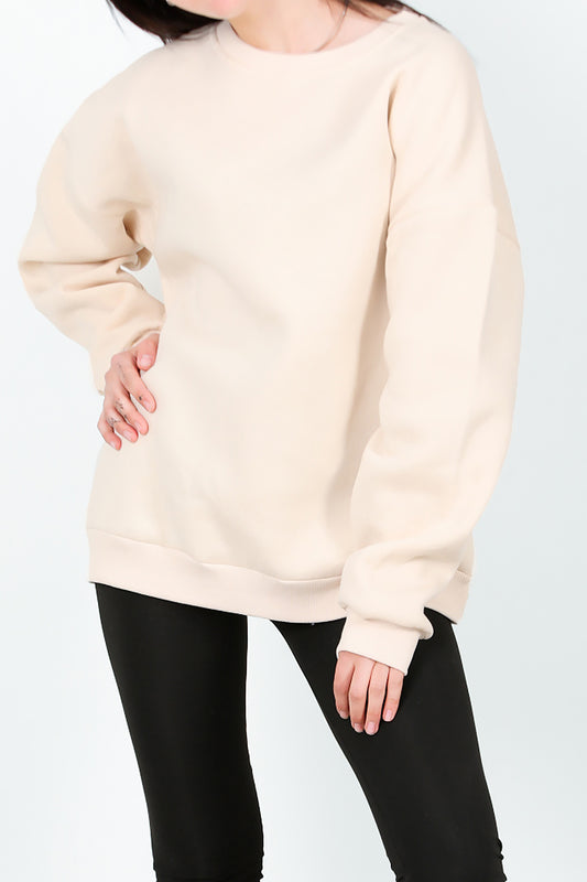 Kadın Bisiklet Yaka Üç İplik Oversize Sweat Krem