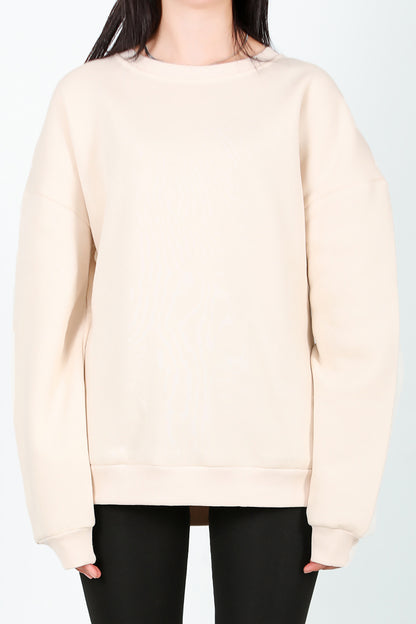 Kadın Bisiklet Yaka Üç İplik Oversize Sweat Krem