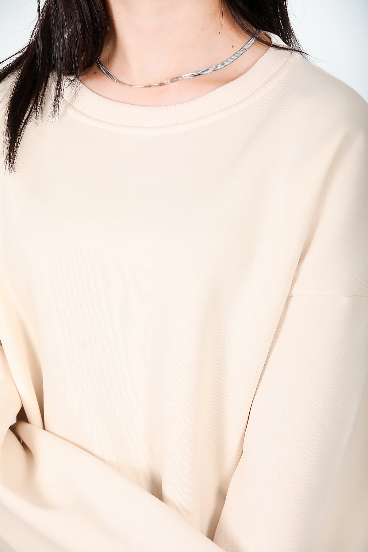 Kadın Bisiklet Yaka Üç İplik Oversize Sweat Krem