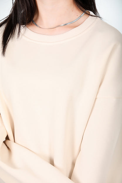Kadın Bisiklet Yaka Üç İplik Oversize Sweat Krem