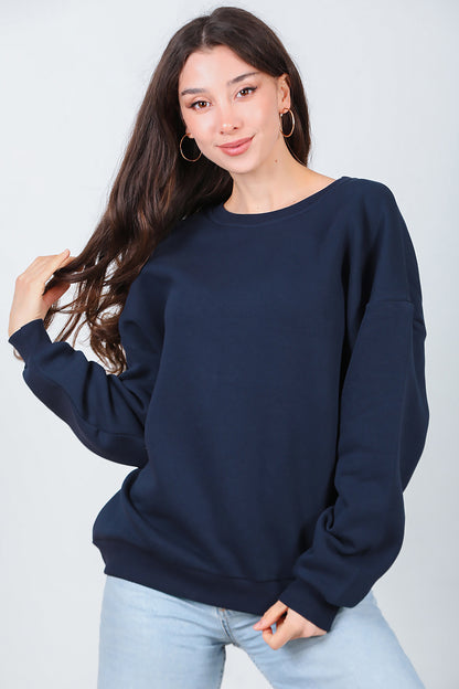 Kadın Bisiklet Yaka Üç İplik Oversize Sweat Lacivert