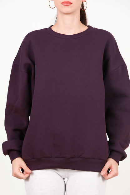 Kadın Bisiklet Yaka Üç İplik Oversize Sweat Mor
