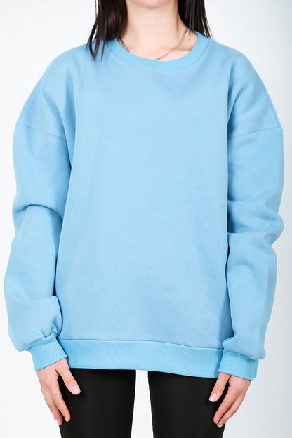 Kadın Bisiklet Yaka Üç İplik Oversize Sweat Mavi