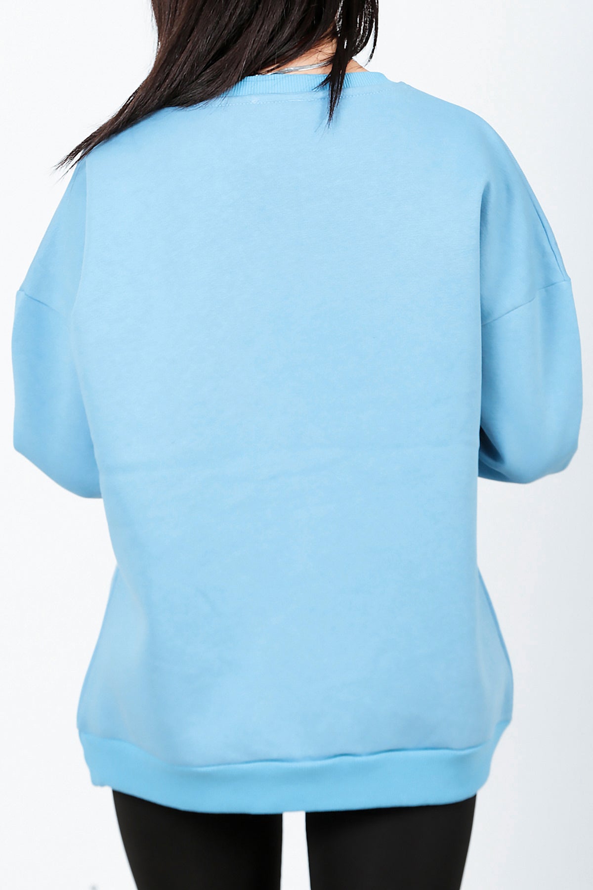 Kadın Bisiklet Yaka Üç İplik Oversize Sweat Mavi
