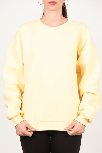 Kadın Bisiklet Yaka Üç İplik Oversize Sweat Sarı