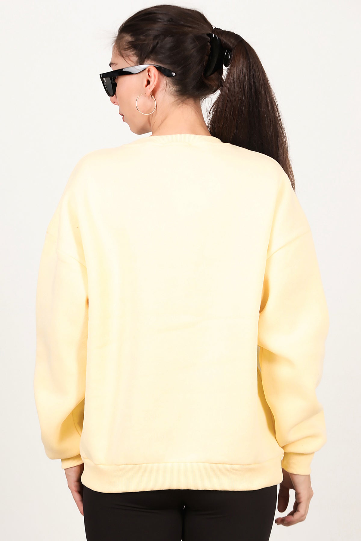 Kadın Bisiklet Yaka Üç İplik Oversize Sweat Sarı
