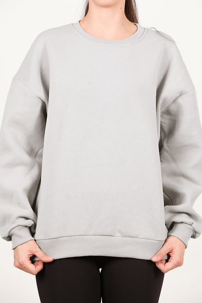 Kadın Bisiklet Yaka Üç İplik Oversize Sweat Vizon