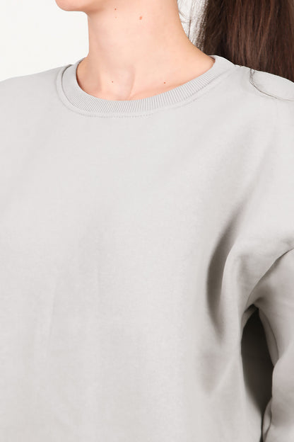 Kadın Bisiklet Yaka Üç İplik Oversize Sweat Vizon