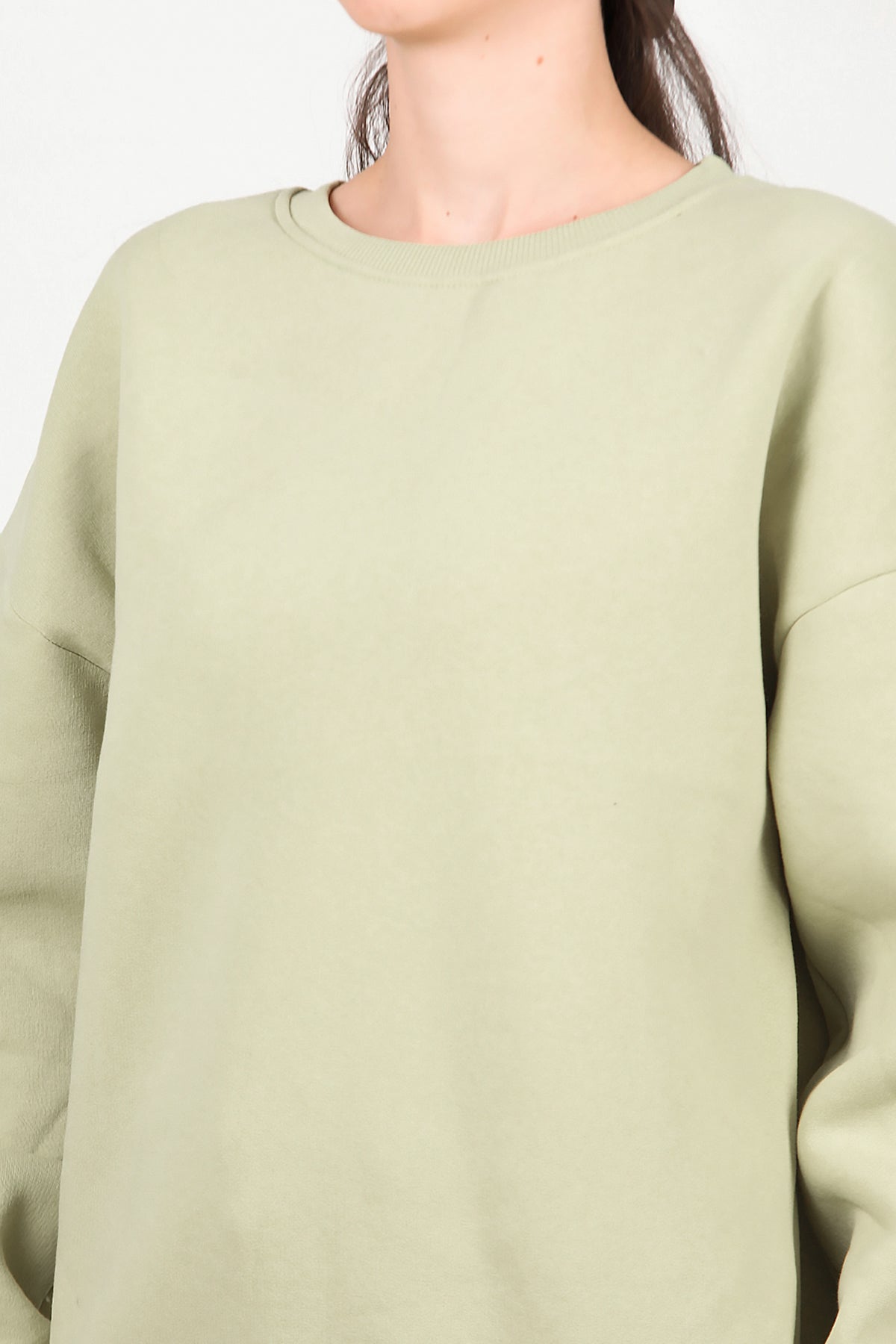 Kadın Bisiklet Yaka Üç İplik Oversize Sweat Yeşil
