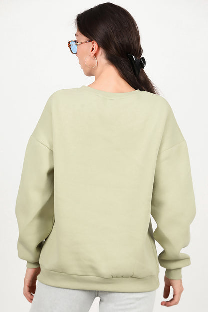 Kadın Bisiklet Yaka Üç İplik Oversize Sweat Yeşil