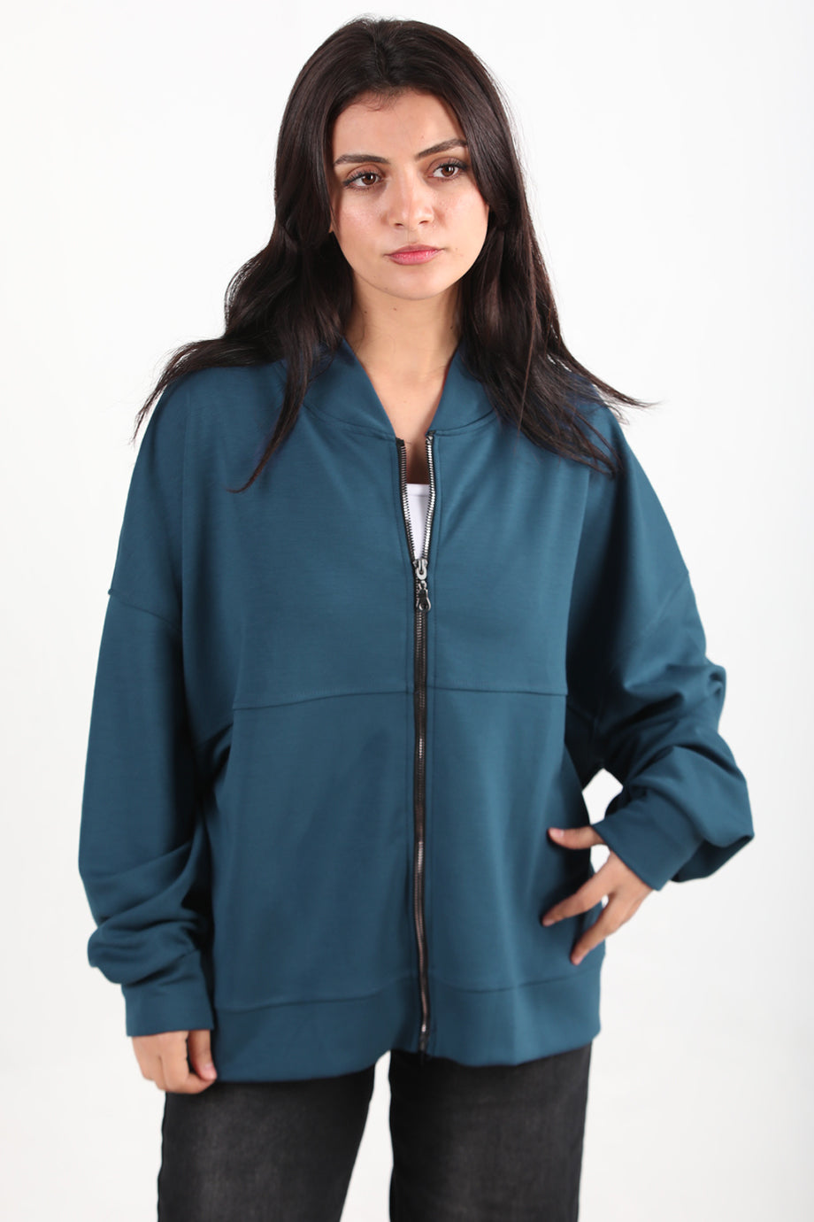 Ziphoodie Kadın Ön Fermuarlı Sweat İndigo