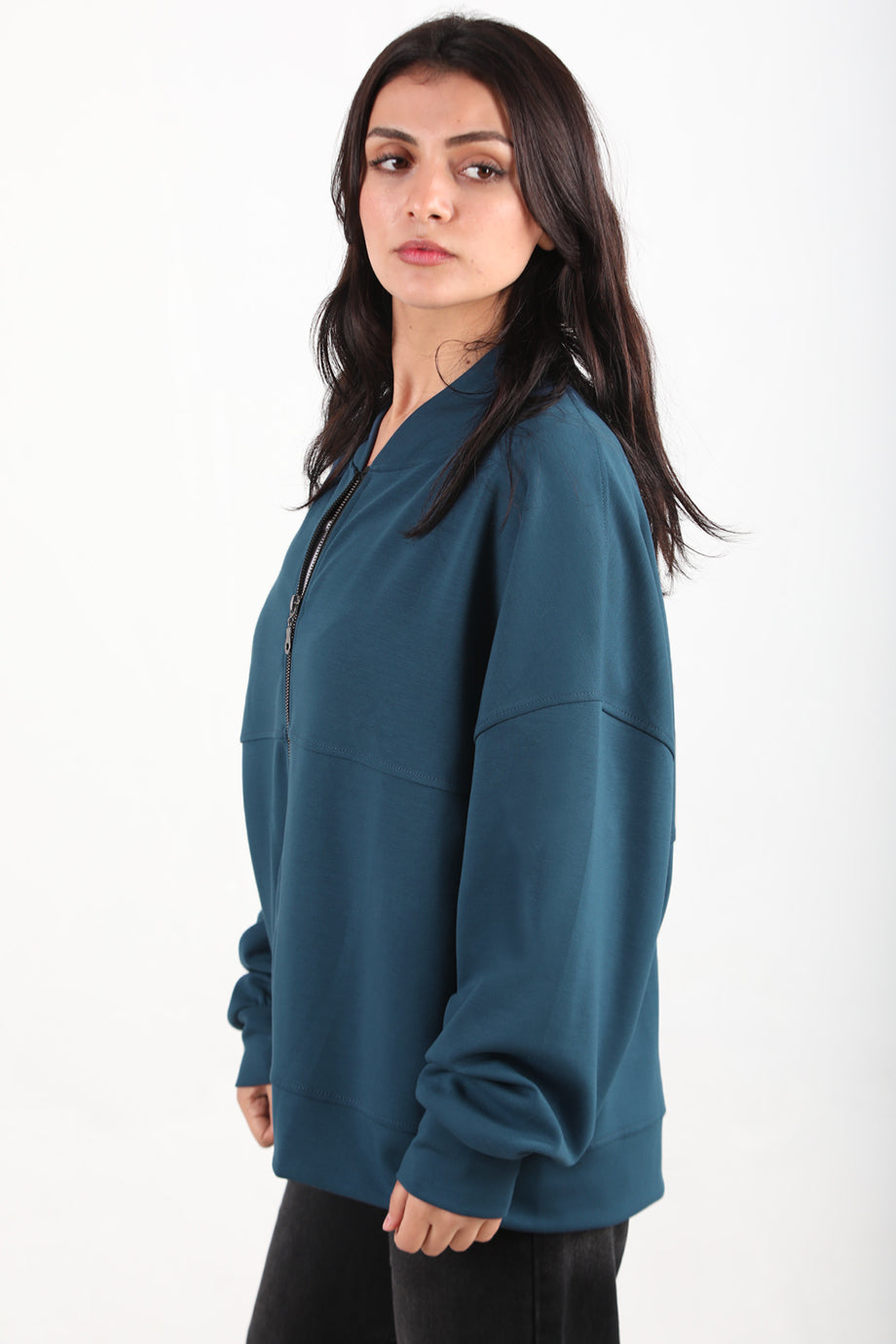 Ziphoodie Kadın Ön Fermuarlı Sweat İndigo