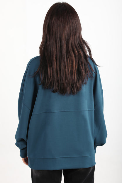 Ziphoodie Kadın Ön Fermuarlı Sweat İndigo