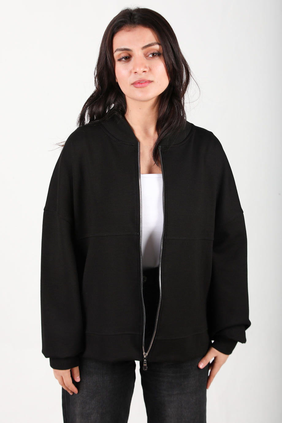 Ziphoodie Kadın Ön Fermuarlı Sweat Siyah