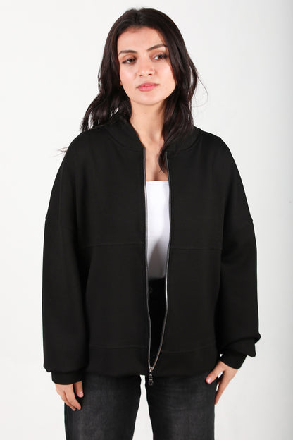 Ziphoodie Kadın Ön Fermuarlı Sweat Siyah