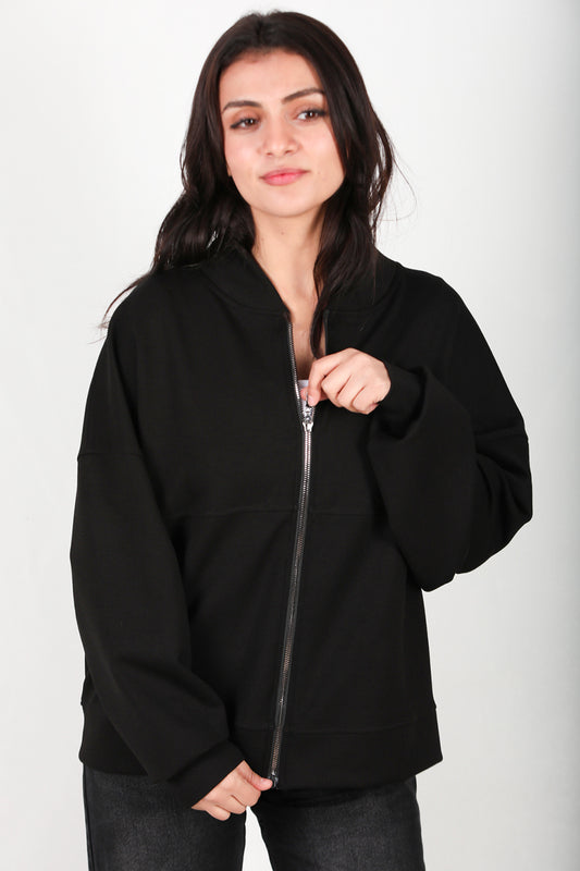 Ziphoodie Kadın Ön Fermuarlı Sweat Siyah