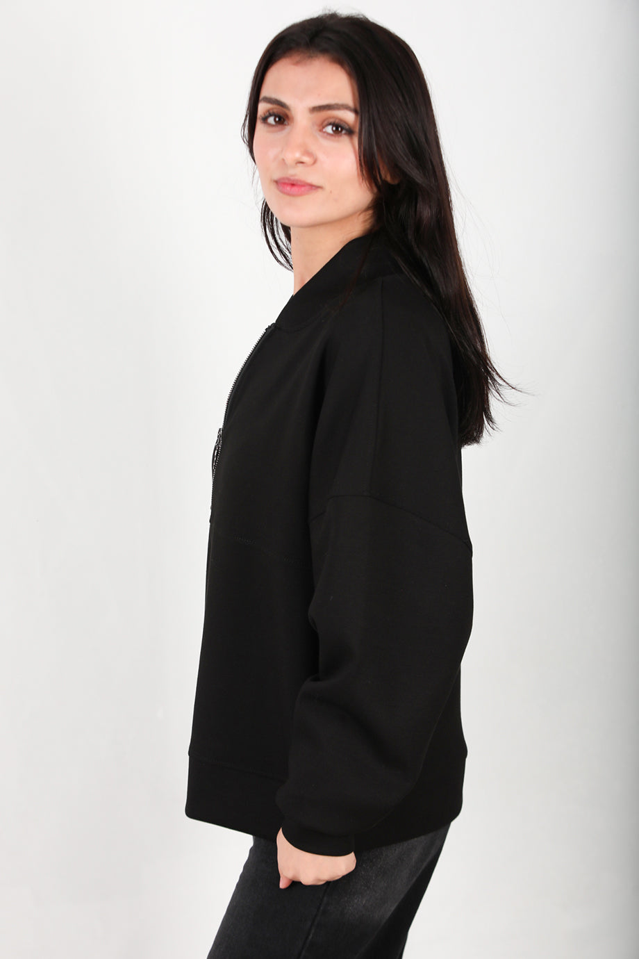 Ziphoodie Kadın Ön Fermuarlı Sweat Siyah
