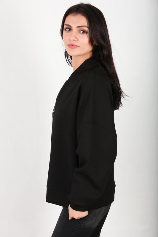 Ziphoodie Kadın Ön Fermuarlı Sweat Siyah