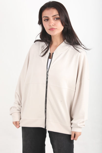 Ziphoodie Kadın Ön Fermuarlı Sweat Taş