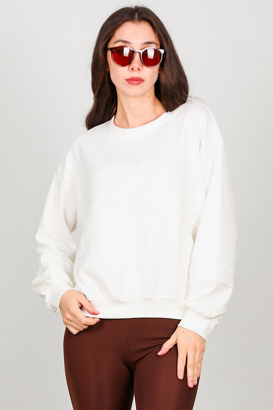 Kadın Önü Üç Dikişli Sweat Ekru