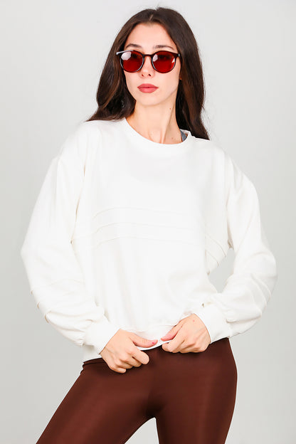 Kadın Önü Üç Dikişli Sweat Ekru
