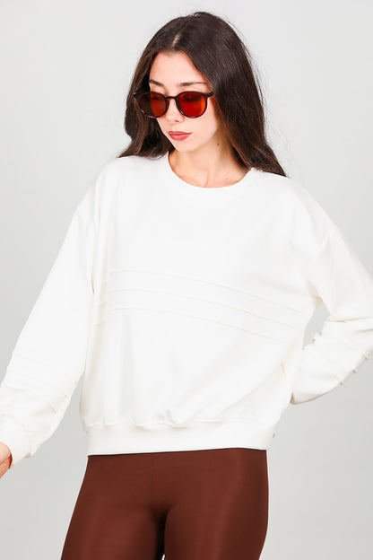 Kadın Önü Üç Dikişli Sweat Ekru