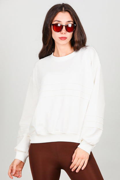 Kadın Önü Üç Dikişli Sweat Ekru