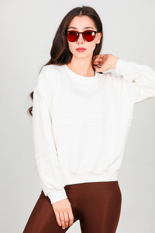 Kadın Önü Üç Dikişli Sweat Ekru