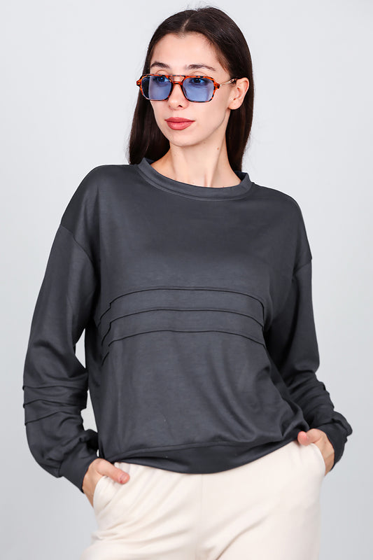 Kadın Önü Üç Dikişli Sweat Füme