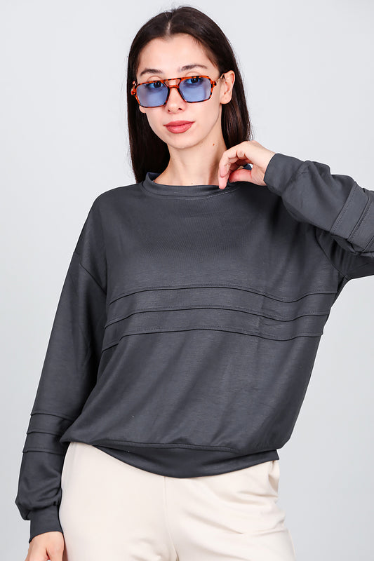 Kadın Önü Üç Dikişli Sweat Füme