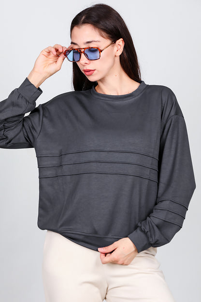 Kadın Önü Üç Dikişli Sweat Füme