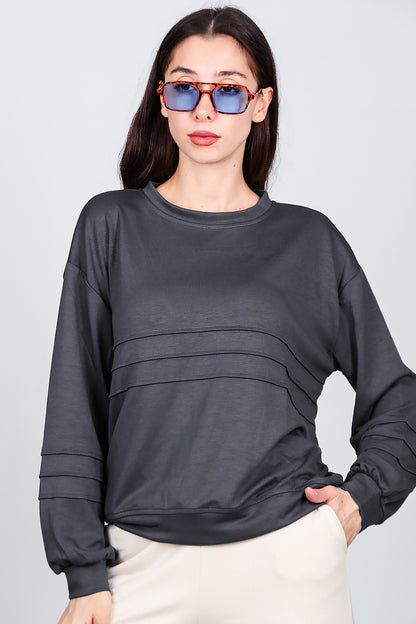 Kadın Önü Üç Dikişli Sweat Füme