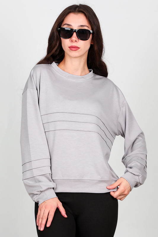 Kadın Önü Üç Dikişli Sweat Gri