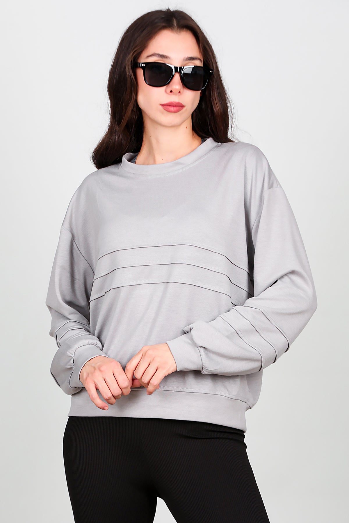 Kadın Önü Üç Dikişli Sweat Gri