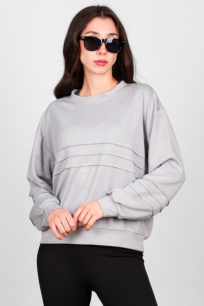 Kadın Önü Üç Dikişli Sweat Gri
